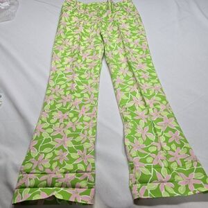 Lilly Pulitzer Chilean Ave Pattern Flat Front Pants Women's 4 Green & Pink